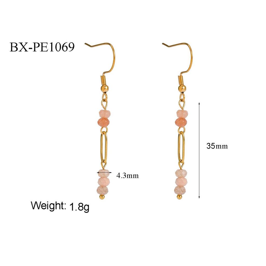 European and American Multicolor Natural Stone & Seed Bead Tassel Earrings, Stainless Steel Women's Accessory