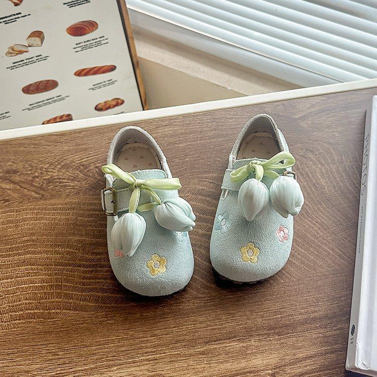 

Туфли Boken для девочек, кожаные туфли 2025, новые летние, с цветами, детские туфли, летние женские туфли-лодочки, туфли-бини для больших детей 34 yards inner length 21.1cm синий