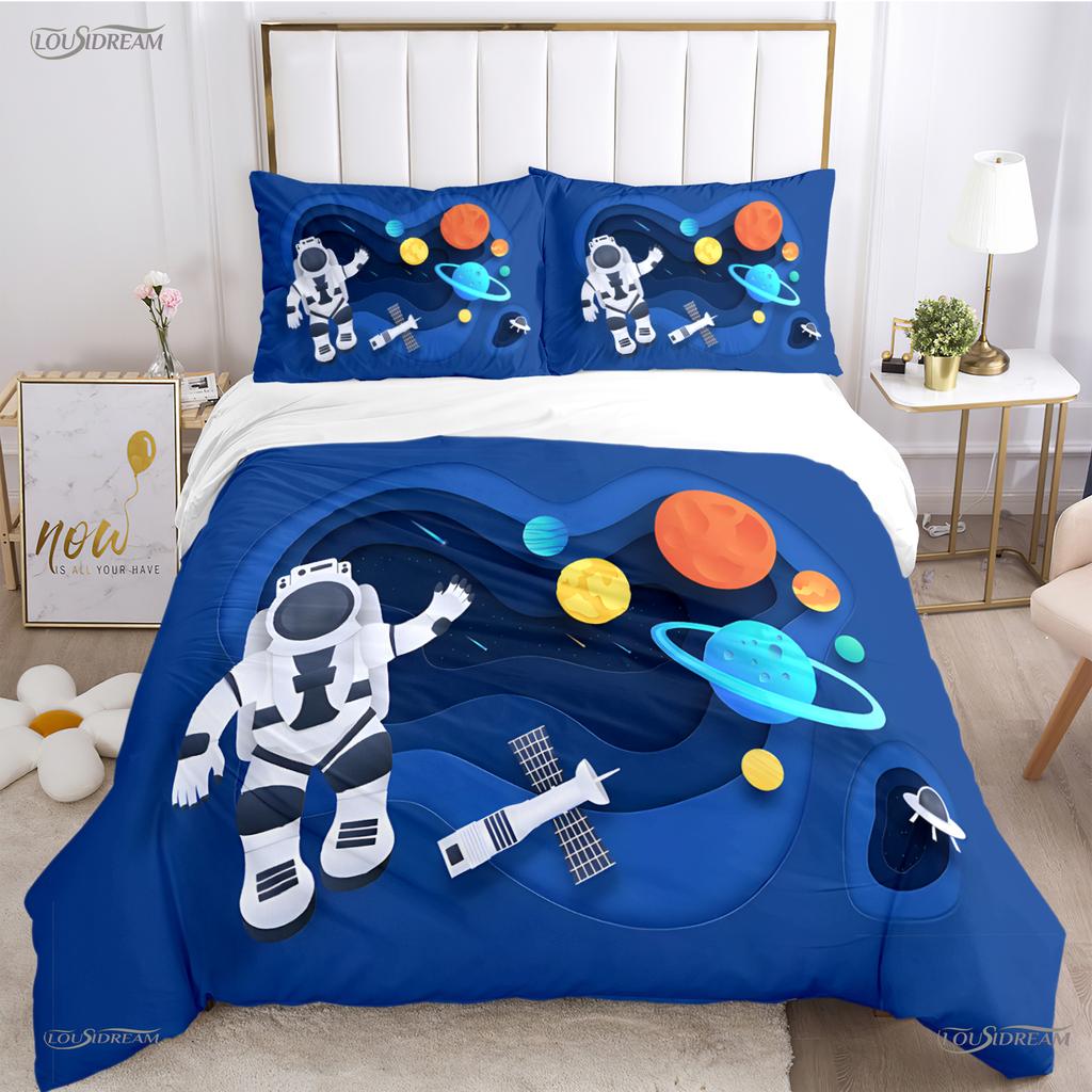 Cartoon Space Astronaut All Season Duvet Cover Comforter Bedding Sets Soft Quilt Cover And Pillowcases Single/Double/Queen/King