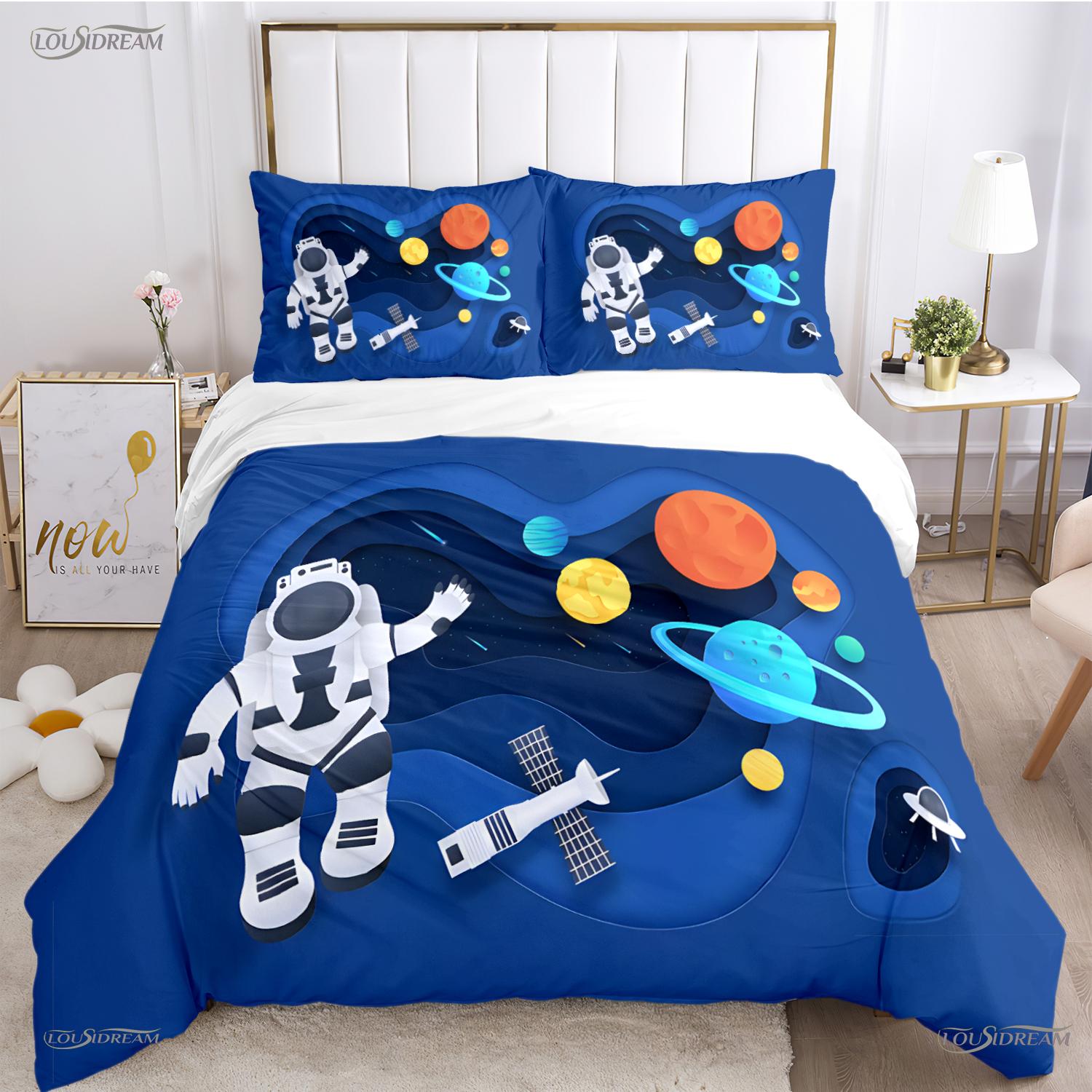 

Cartoon Space Astronaut All Season Duvet Cover Comforter Bedding Sets Soft Quilt Cover And Pillowcases Single/Double/Queen/King EU Single(135*200cm)3pcs