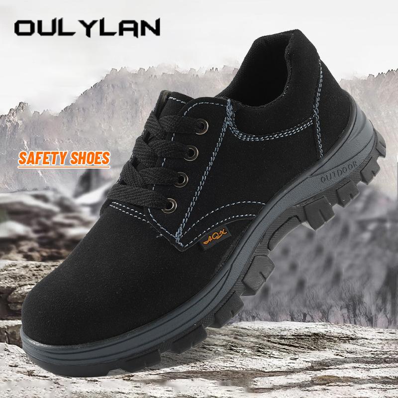 Oulylan Men Steel Toe Work Boots Wear Resistant Breathable Welding Safety Shoes Lightweight Anti-smash Protection Footwear