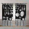 Fashionable black and white kitchen pattern printed curtains, window decoration, home decoration, room decoration