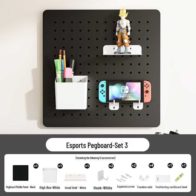 Esports Gaming Desk with Pegboard Wall Organizer and Equipment Rack