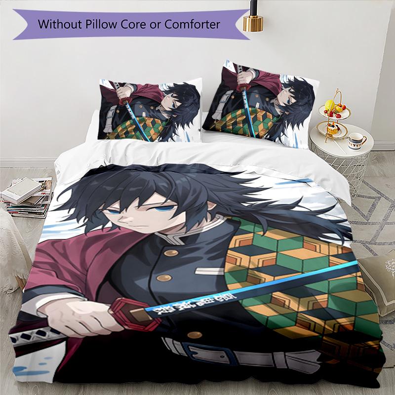 3pcs Tomioka Giyuu1 Design Cover Set - HD Printed Bedding with 1 Cover and 2 Pillowcases - Perfect for Home and Dorm Decor