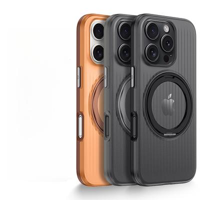 Corrugated Skin-like IPhone16proMax Mobile Phone Case Magnetic Rotating Bracket Apple 15 Anti-fall Protection Case
