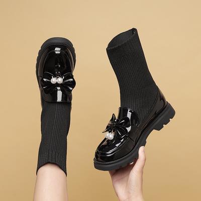 Autumn and Winter New Children's Leather Boots Rubber Soft Sole Zipper Versatile Solid Color Middle and Older Children's Students Catwalk Martin