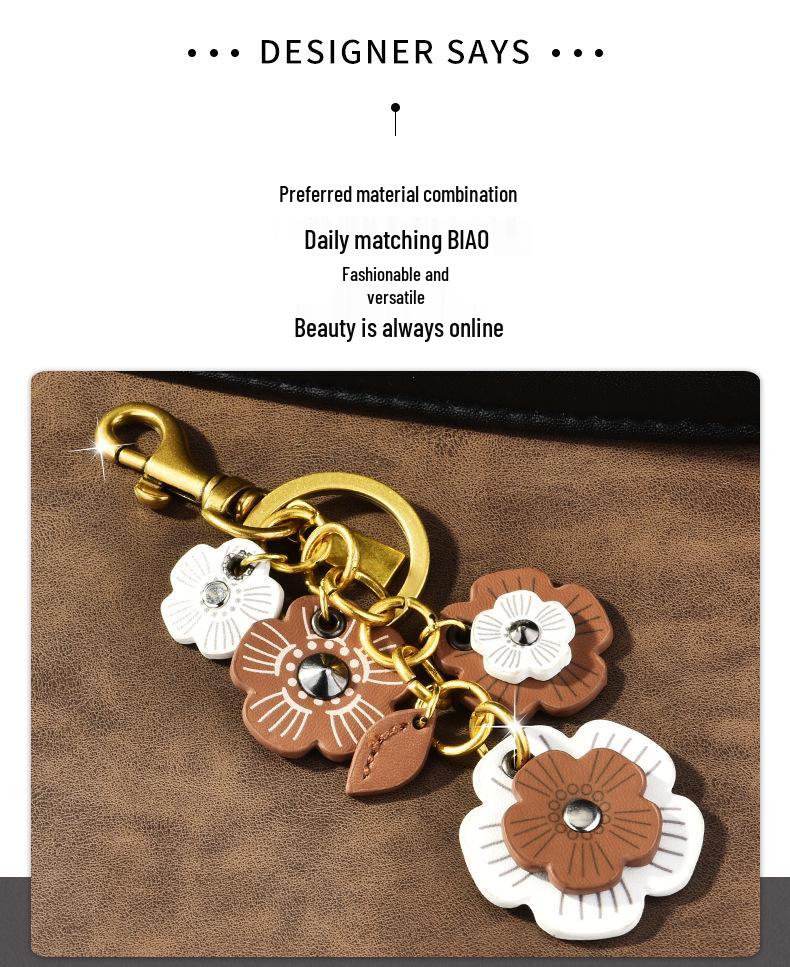 Leather Flower Chain Underarm Bag Keychain for Women
