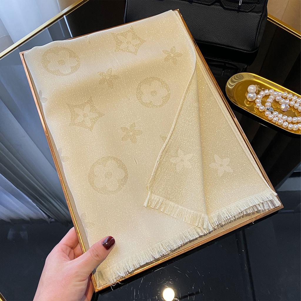 Summer Pentagram Imitation Silk Sunscreen Silk Scarf Printed Beach Towel Shawl Travel Women'S Tencel Cotton Scarf