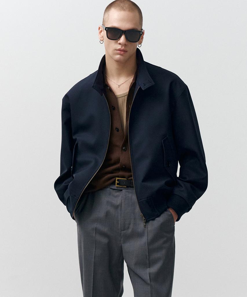 Noirer Wool Whipcord Harrington Jacket (Navy)