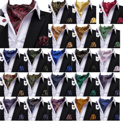 Raudona mėlyna auksinė dryžuota Paisley Plaid žakardo austinė Ascot rankogalių sąsagų rinkinys
