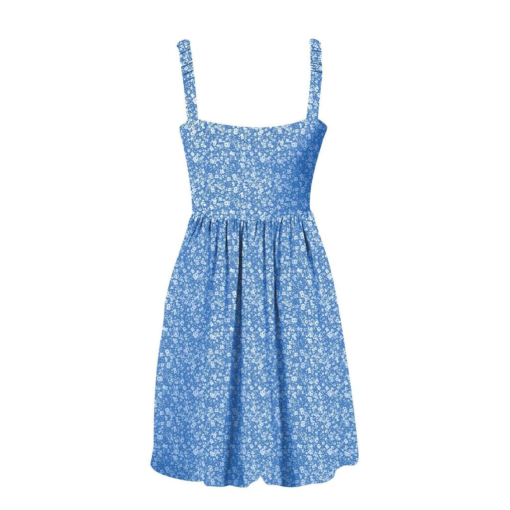 Robe d'été décontractée à col carré pour femmes, avec poches, mignonne, sans manches, taille haute, coupe trapèze, robe mi-longue