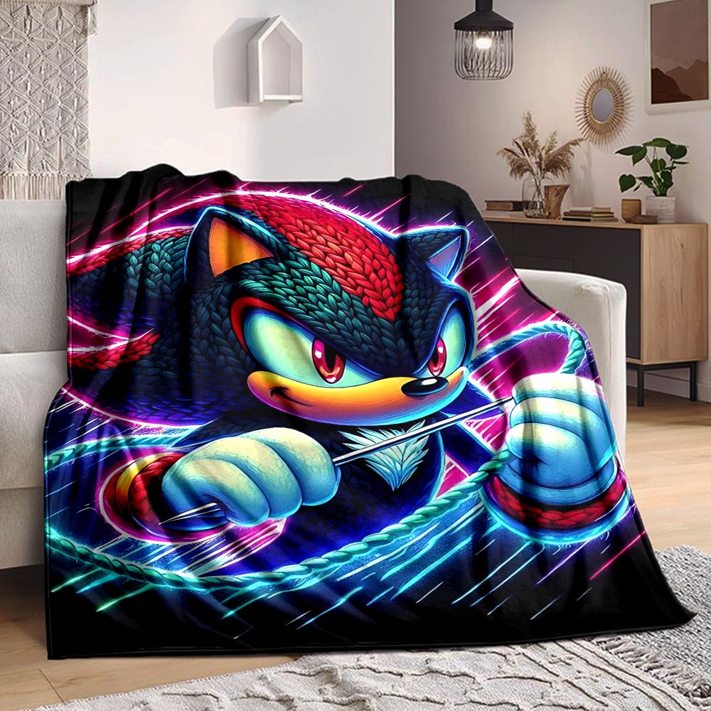 1Pc Sonic Hedgehog Artwork Flannel Blanket, Soft And Comfortable, Casual Warm, Camping Travel, Christmas, Halloween Xmas Gift N1479