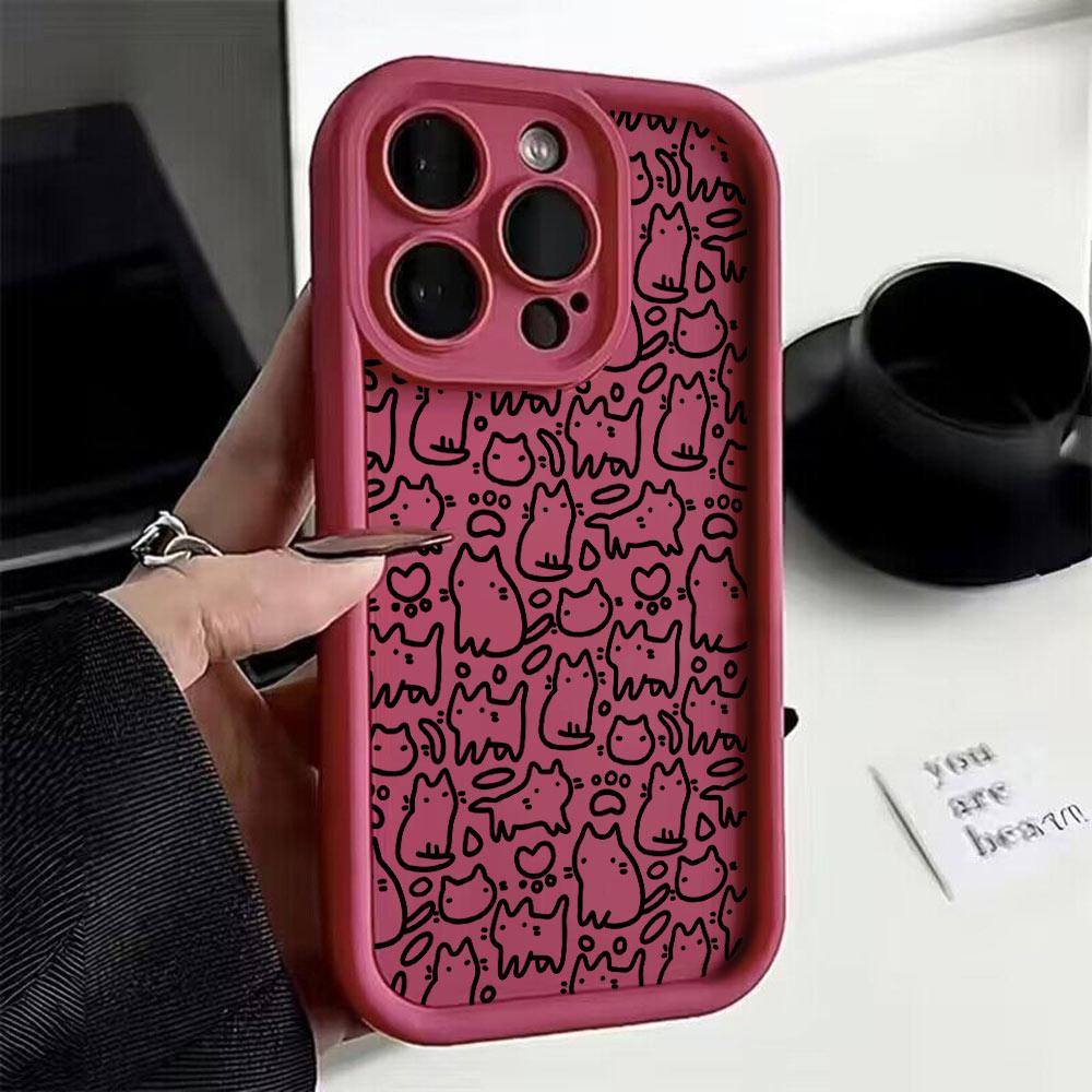 Cute Black Kitten Sketch Cat Phone Case For iPhone 17 Air 16 E 15 14 13 12 11 Pro Max Plus Mini SE 2020 2022 Soft TPU Back
