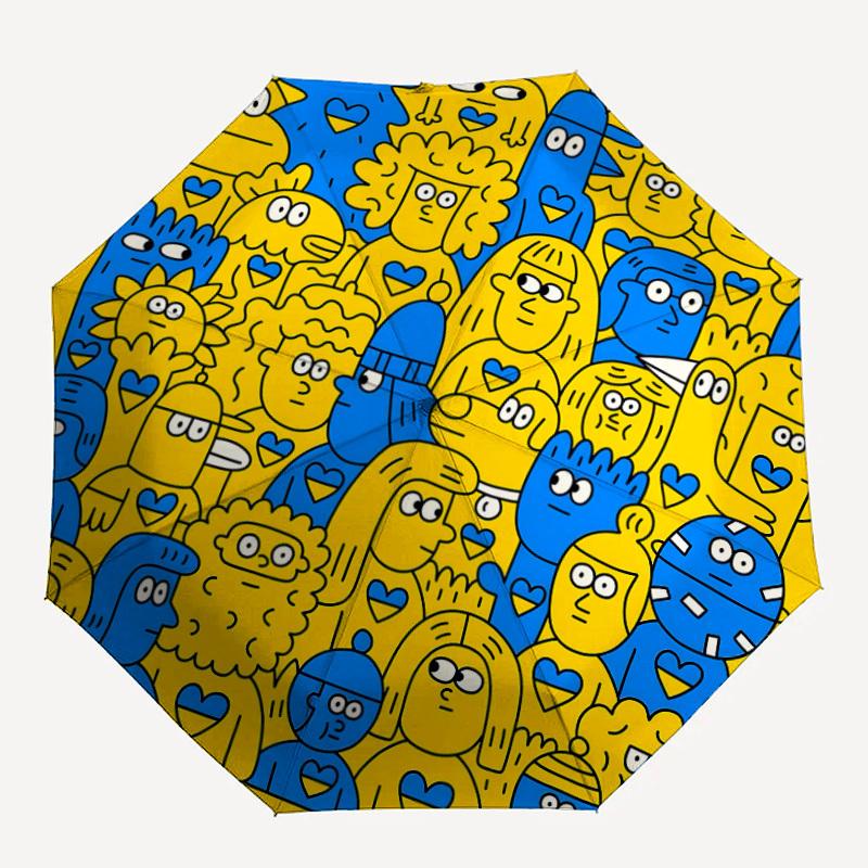 

1pc Blue Yellow Cartoon Automatic Open/close Umbrella, 8-Rib sturdy structure, Auto Folding/Opening, Portable Travel Umbrella for Women,057