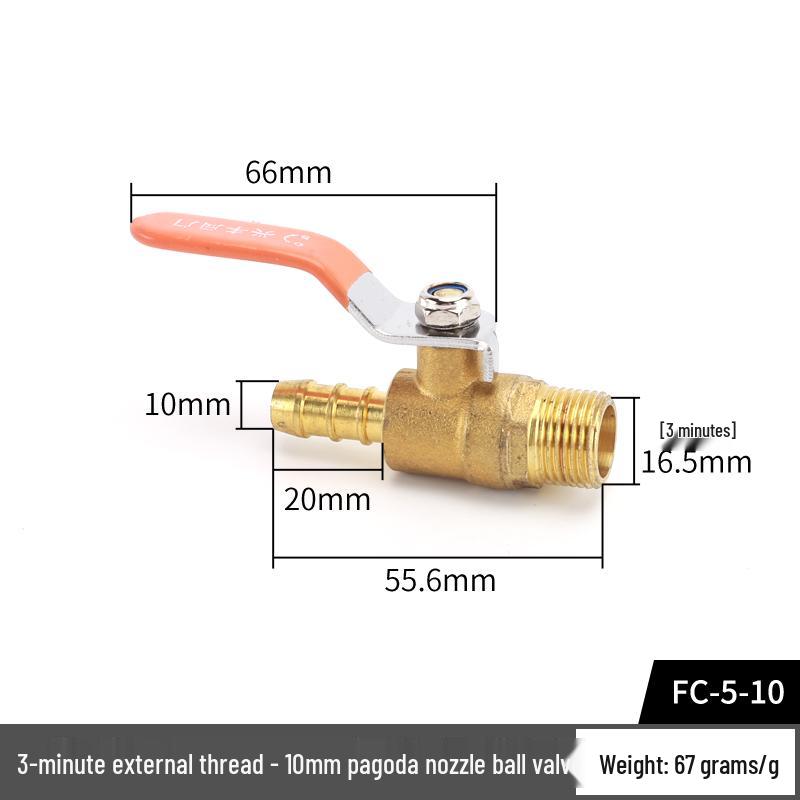 Brass Pagoda Nozzle Ball Valve with Internal/External Thread and Long/Butterfly Handle for Water Pipe Connection.