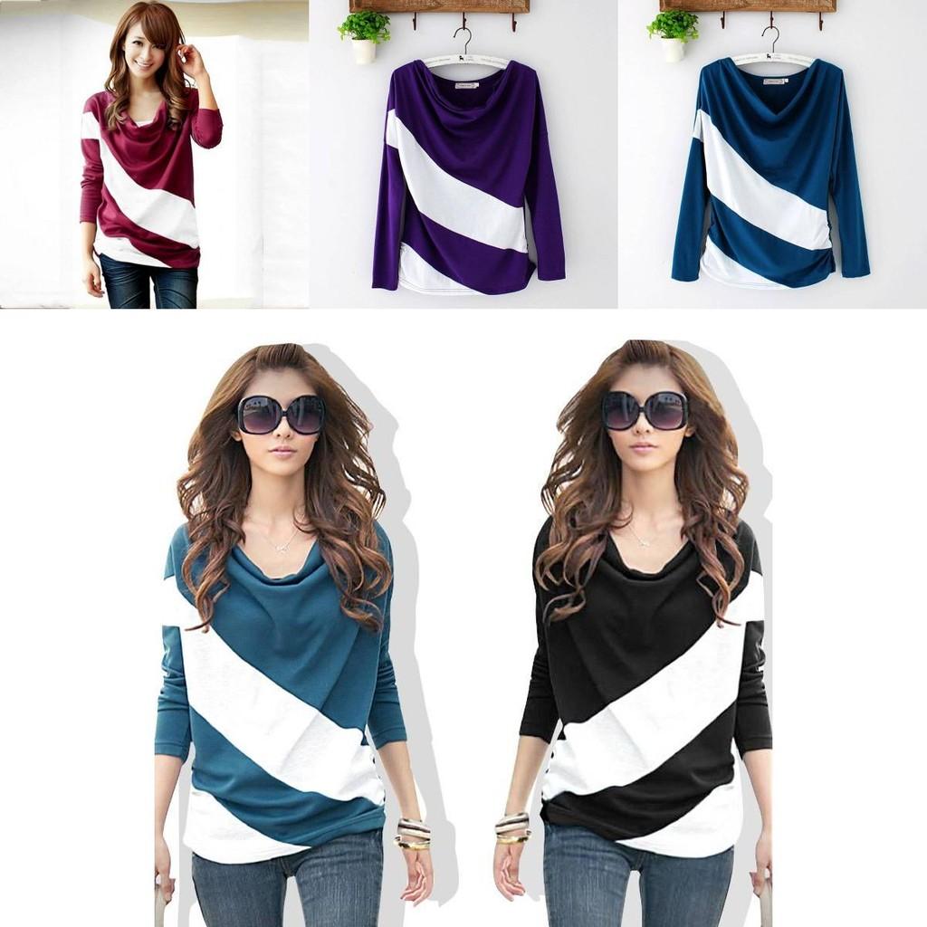 Women's Trendy Soft Batwing Long Sleeve Casual Blouse With Elegant Splicing Design