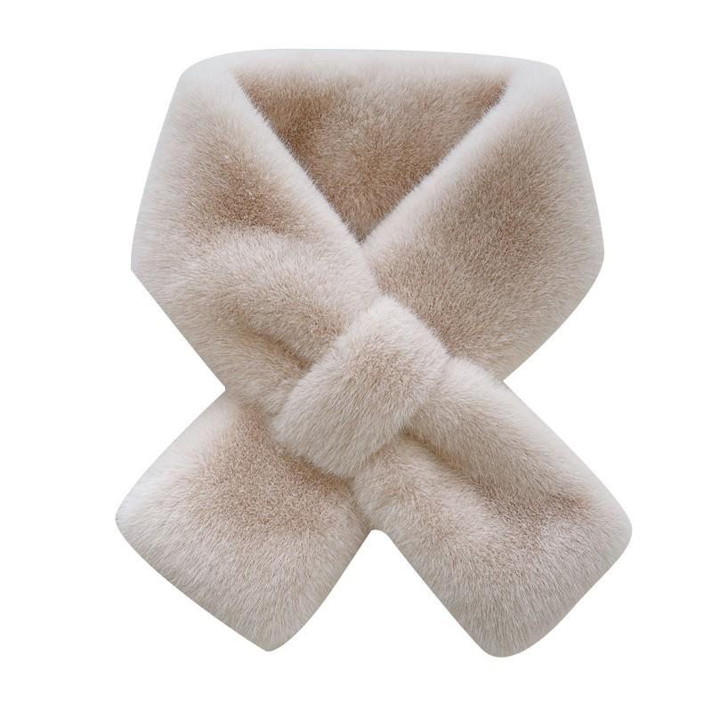 Women's Cute Korean Style Furry Scarf - Soft Plush Neck Warmer Faux Rabbit Fur Collar for Winter