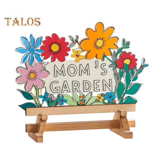 Mamčin zahradní ornament Láska zde roste cedulka s dřevěnou základnou Stolní středová dekorace Dárky k narozeninám ke Dni matek pro vyjádření vděčnosti