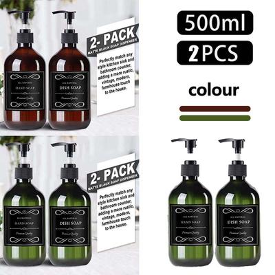 500ML 2 Pack PET Bottle with Pump Dispenser Soap Dispenser Bottle Shampoo Lotion Shower Pump Bottle Liquid Container with 6 Waterproof Labels