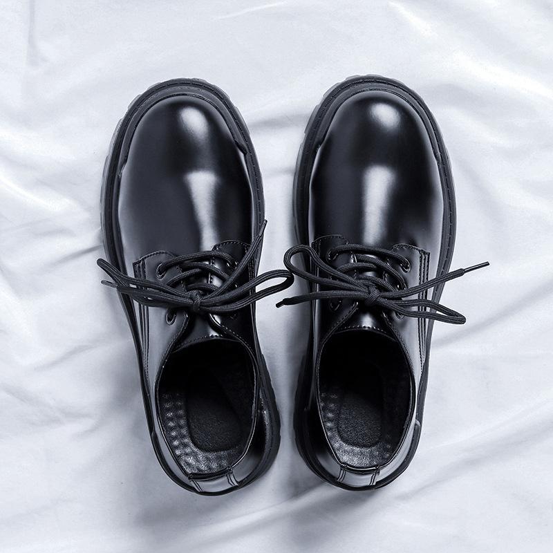 

Кожаные туфли мужские мягкие на платформе с большой головкой деловые молодежные повседневные ботинки Martin с низким верхом в стиле колледжа 9516-R 38 чёрный