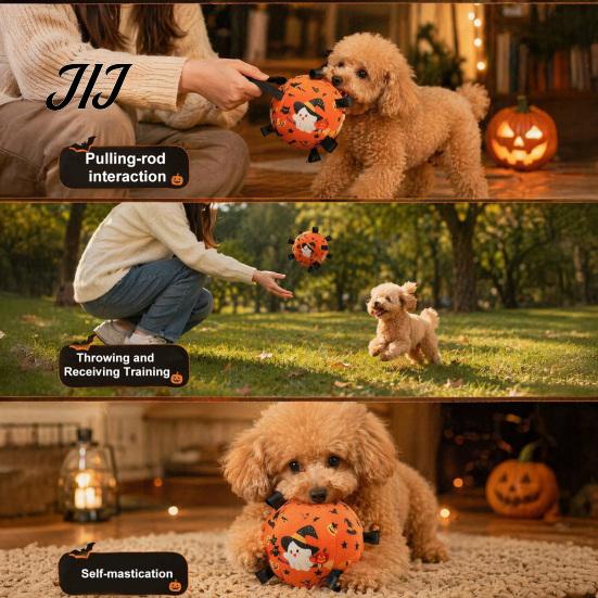 Bite Resistant Pet Ball Squeaky Dog Chew Toy for Halloween, Plush Toy, Teething Interactive Small Medium Large Breeds Dogs