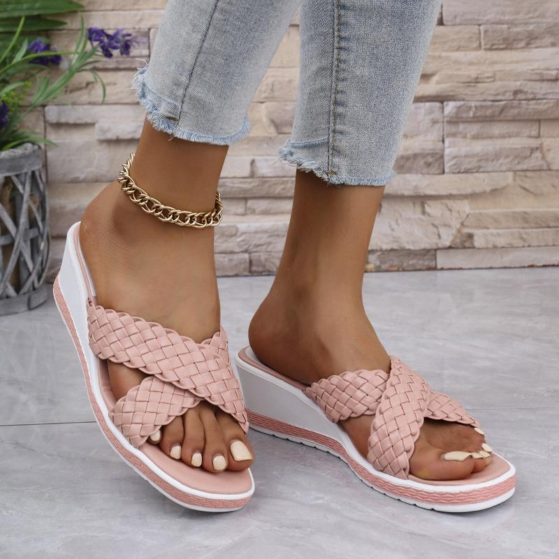 Women's Woven Strap Wedge Sandals, Open Toe Summer Shoes, Plus Size Casual Footwear