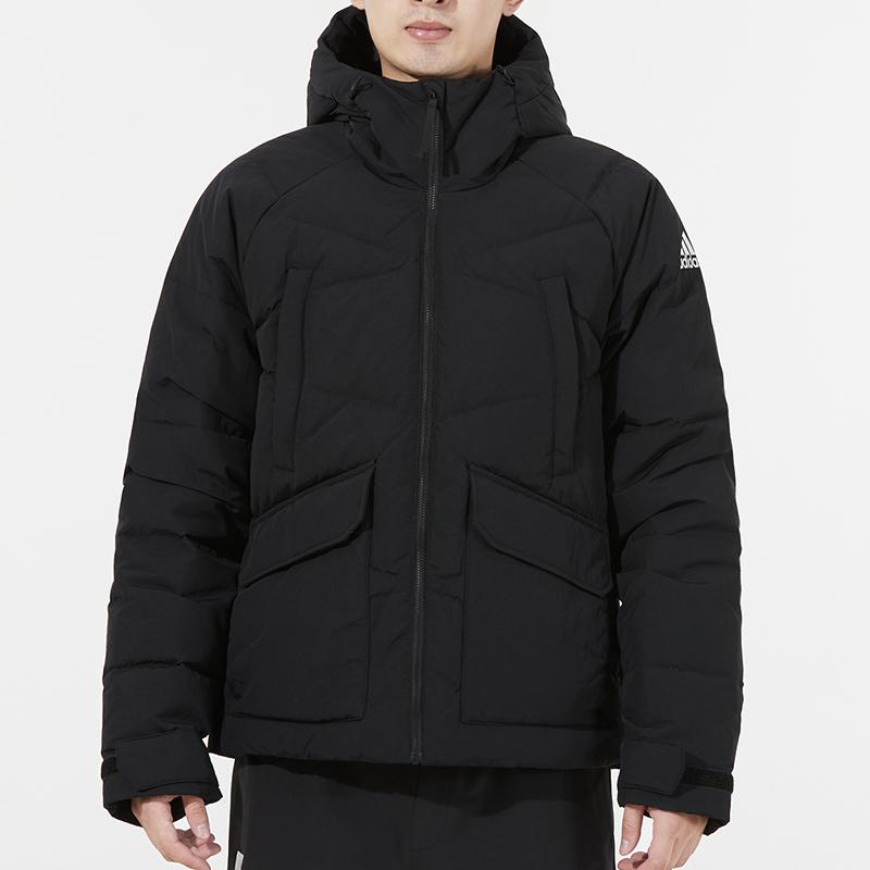 Adidas Big Baffle Zip-Up Hooded Down Jacket Men Outerwear Black GT6538