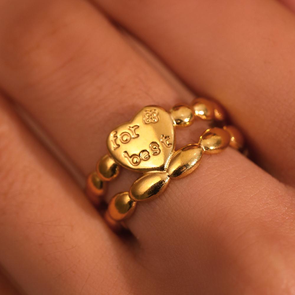 Stainless Steel Heart Ring Open Adjustable Women's Ring Mother's Day Valentine's Day Gift for Lover