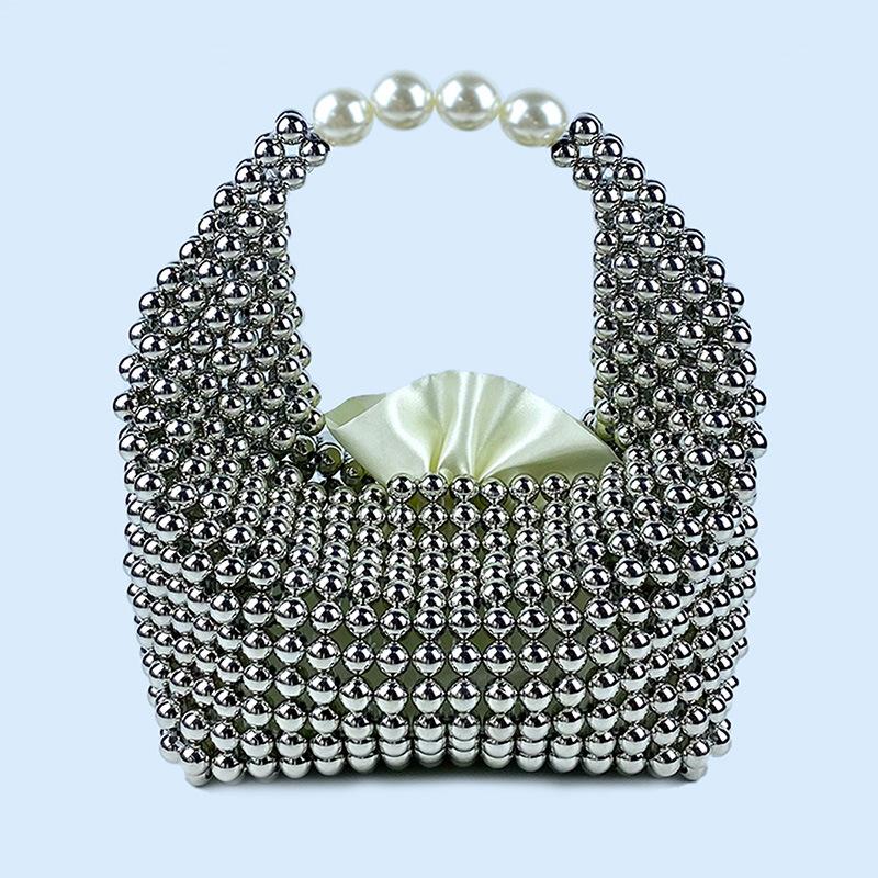Luxury Design Handmade Silver Acrylic Beaded Handabg for Women Hand-woven Small Evening Bag Dinner Party Clutch Purse  New