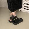 Small height-increasing sandals women's 2025 summer new one-word with open-toe woven hollow muffin platform shoes