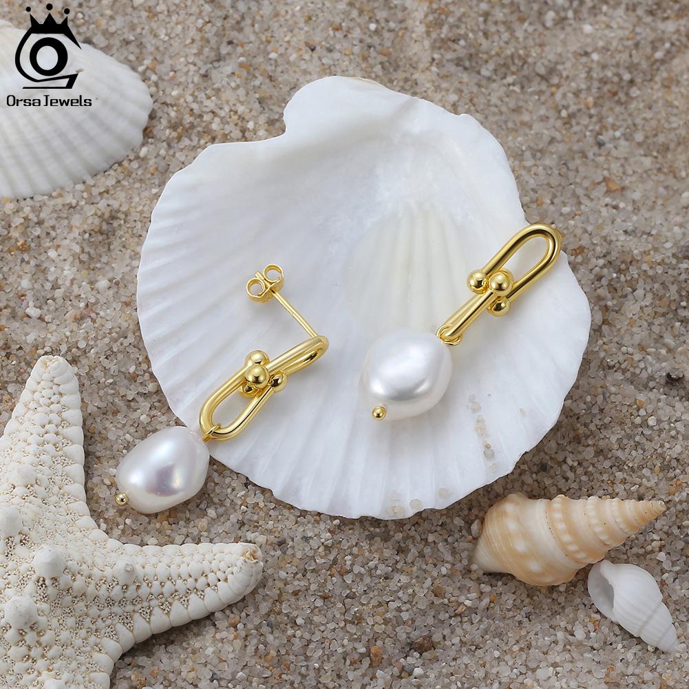 ORSA JEWELS Handpicked Baroque Pearl Earrings 925 Sterling Silver Vintage 14K Gold Pearl Drop Earrings Jewelry for Women GPE54