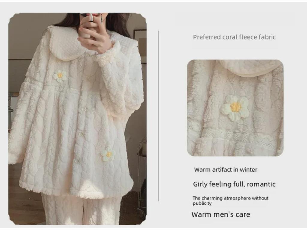 Women's Coral Fleece Pajamas - Thick Velvet Princess Style for Autumn & Winter