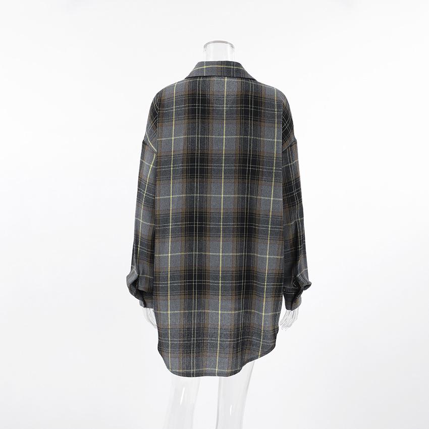 Vielseitige europäisch-amerikanische karierte Strickjacke mit Umlegekragen und langen Ärmeln für Frühling und Sommer