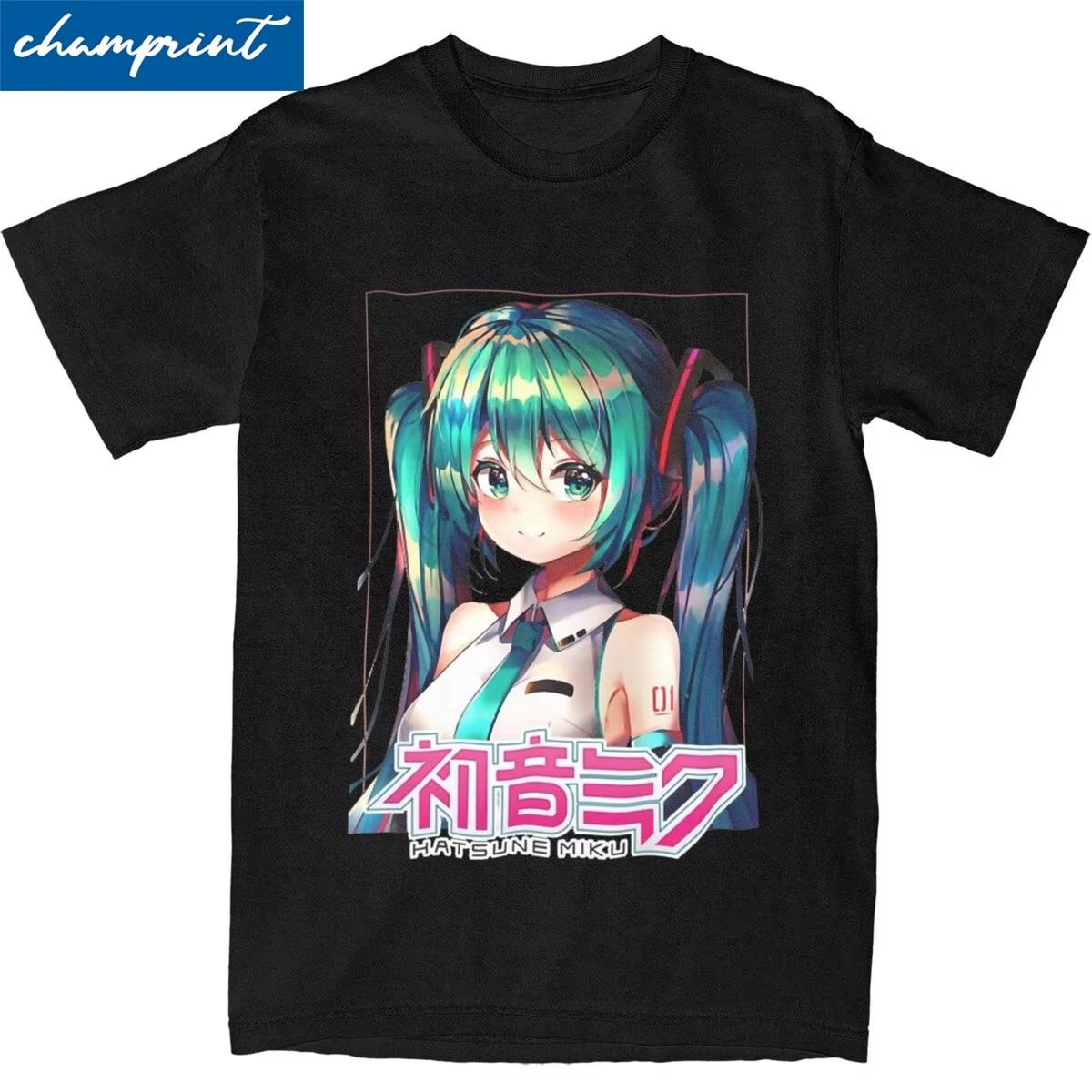 

Мультяшная футболка Hatsune Miku для мужчин и женщин Хлопок Стиль одежды Винтажная футболка с коротким рукавом и круглым вырезом Идея для подарка Топы 4XL