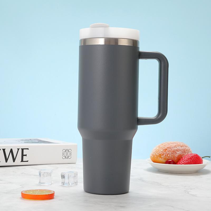 40oz Stainless Steel Car Cup Large Capacity Water Cup with Handle and Straw Double-walled Insulated Travel Mug Holiday Gifts