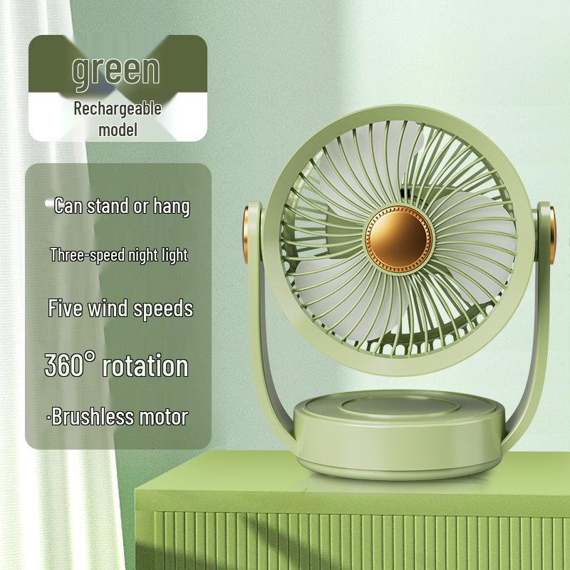 

USB Rechargeable Oscillating Desktop Fan with Night Light, Stand-Up Design, Portable for Office and Outdoor Use 5-speed + 3-level Light + Manual 360° Oscillation яблочный зеленый