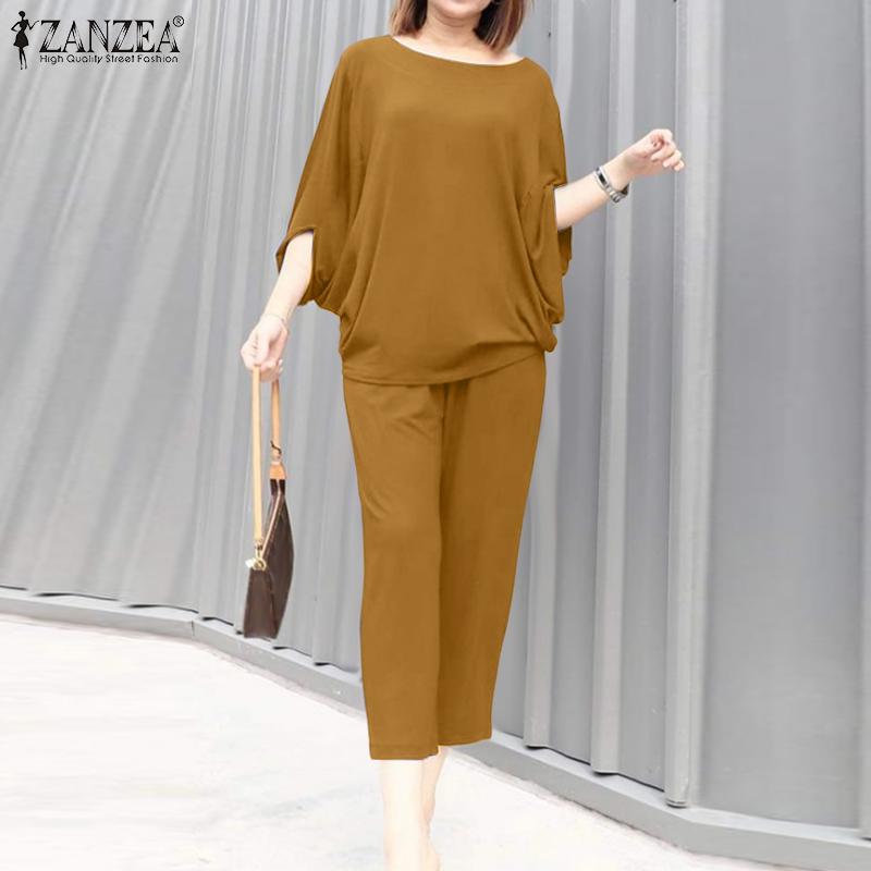 ZANZEA Damskie bluzki i spodnie Casual dwuczęściowe zestawy garniturów