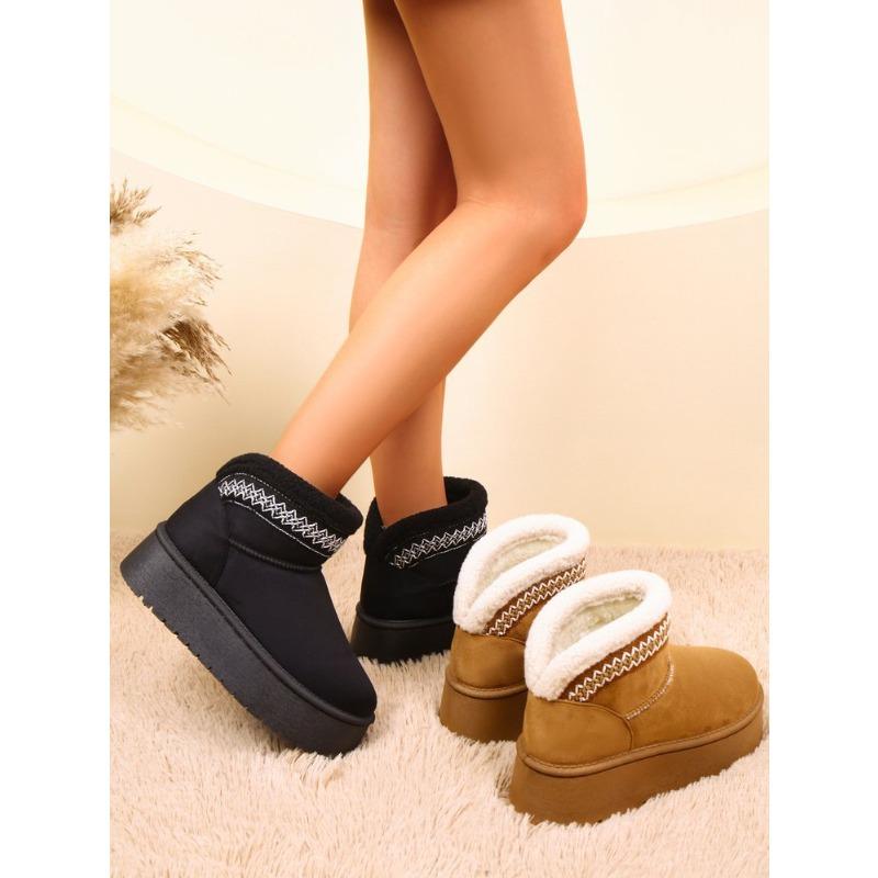 Botas Cortas de Nieve para Mujer de Talla Grande con Suela Gruesa Estilo Étnico Nuevas Botas de Tobillo de Algodón Cálidas para Invierno