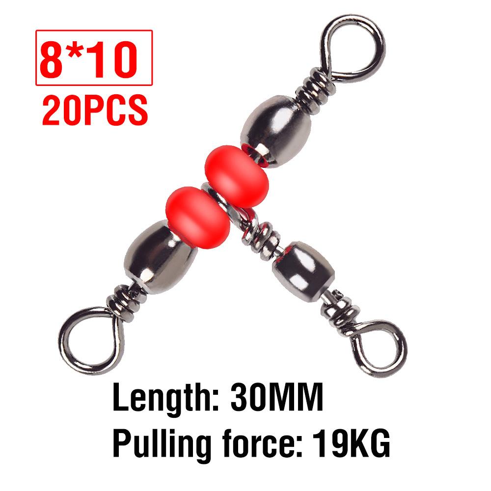 20pcs Fishing Tackle Connector 3 Way Barrel Swivels Snap Ring with Beads Fishing Line Connectors Triple Cross Line Swivels