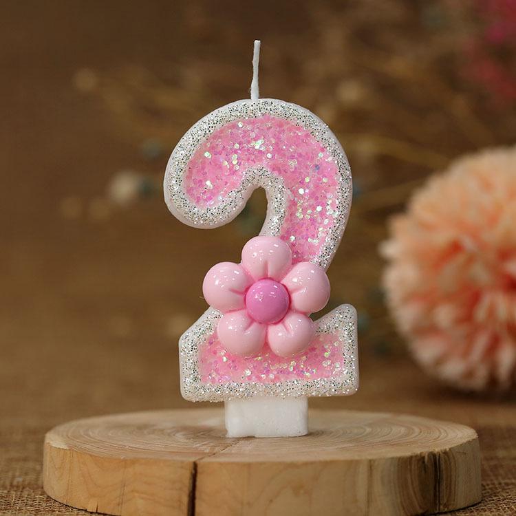 Romantic Pink Five-Petal Flower Number Candle for Cake Decoration