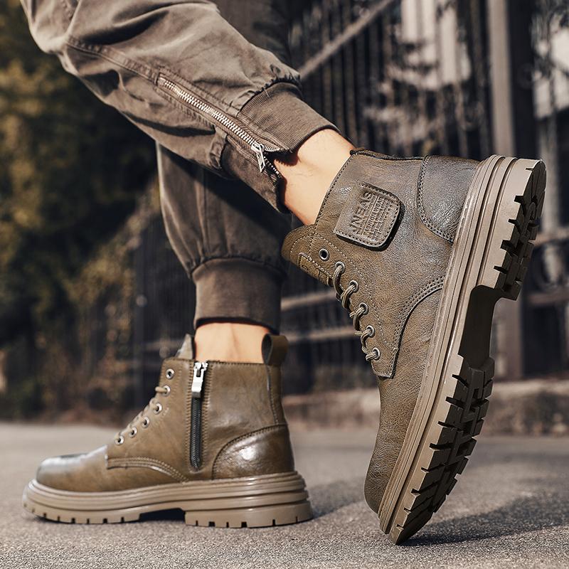 

Martin boots high-top new autumn and winter platform boots heightened side zipper leather boots Huizhou 39 ready to ship коричневый