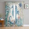 Marine Animal Hippocampus Seaweed Compass Tulle Curtain Voile Transparent for Bedroom Living Room Kitchen Sheer Window Curtains