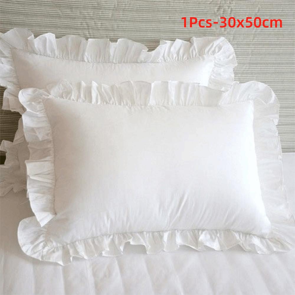 Comfortable White Princess Pillowcase with Ruffles Sweatproof Decorative Pillow Cover Soft Multiple Sizes Pillow Core Protector