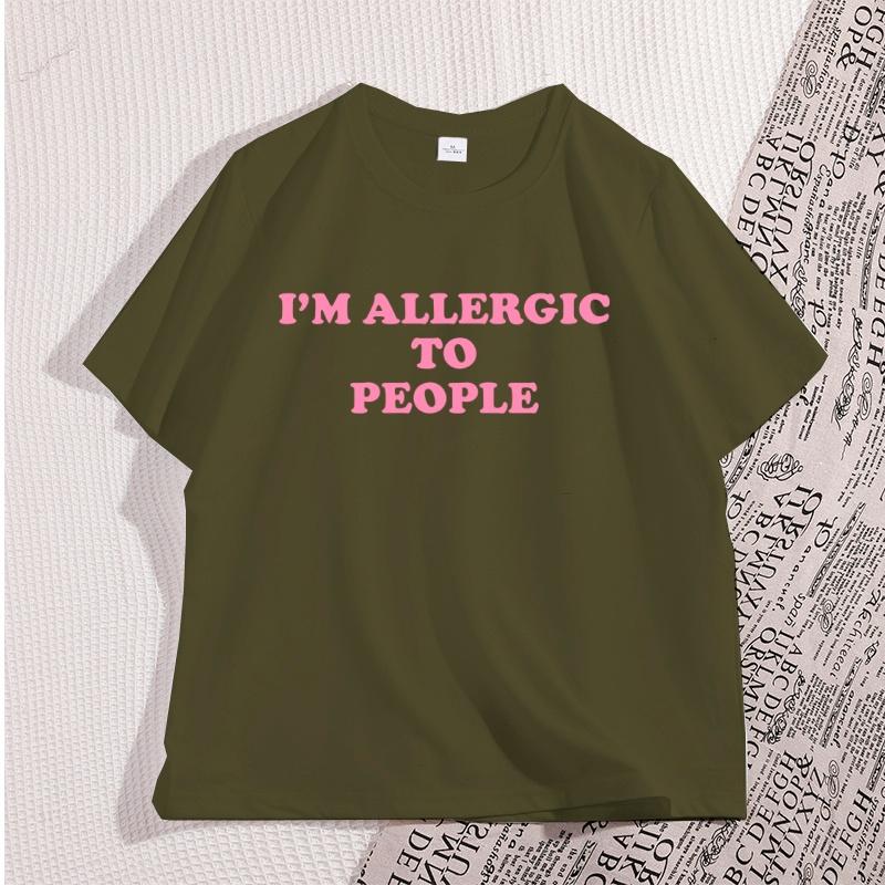 Allergisch Gegen Menschen T-Shirt Unisex Damen Lustiges T-Shirt Y2K Grafik T-Shirts Lässiges Kurzarm Rundhals T-Shirt Streetwear Lockeres T-Shirt