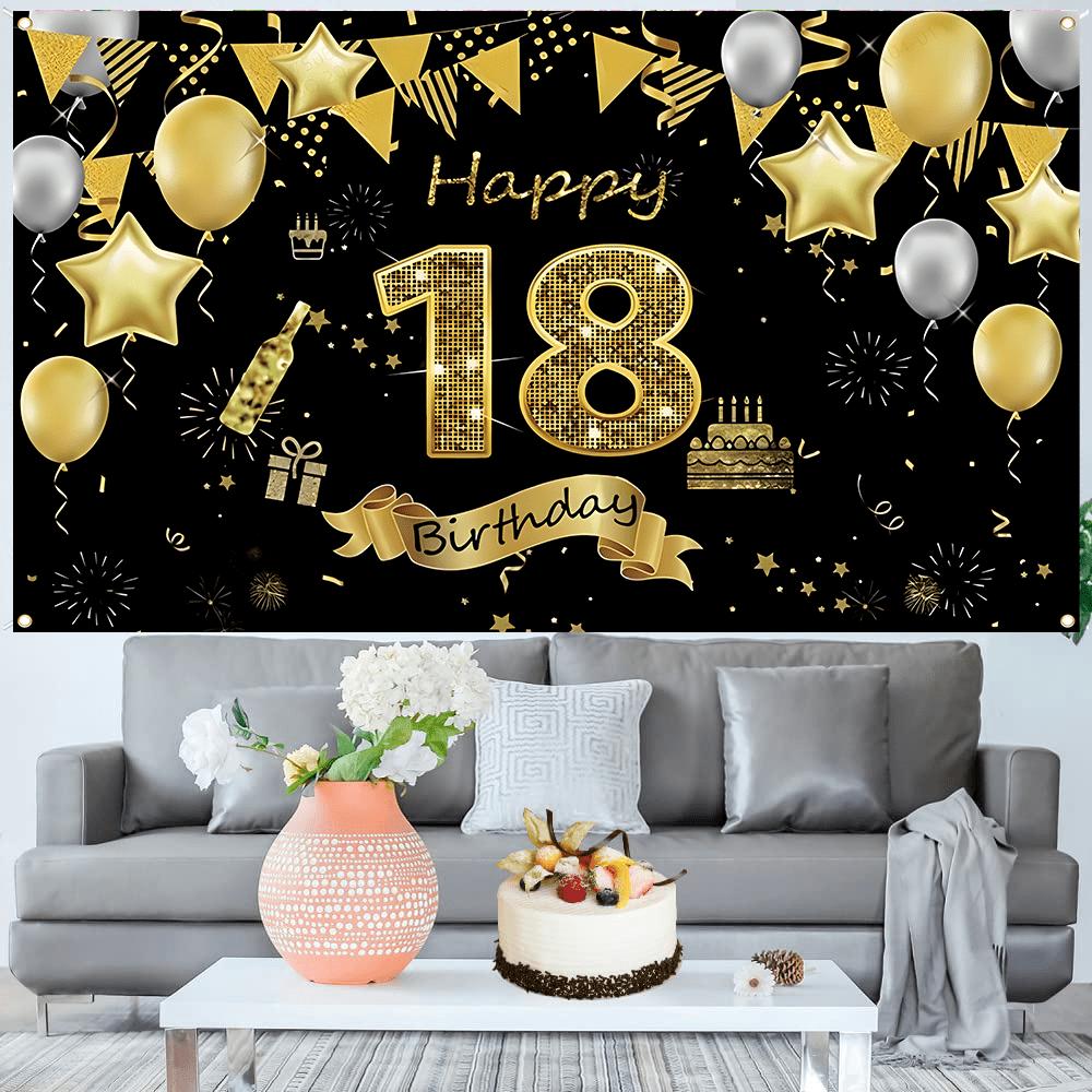 1 piece, birthday party decoration flag, background decoration for 18th birthday party, black and gold 18th birthday decoration