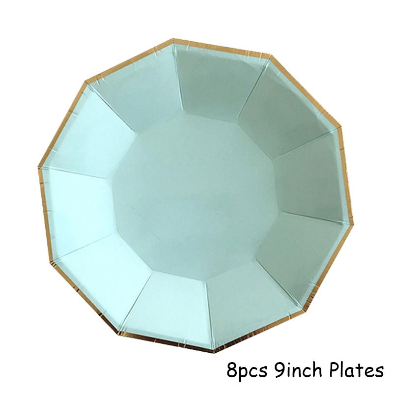 Mint Green Gold Disposable Tableware Party Napkins Paper Plates Straw Cup Kids Birthday Party Supplies Favor Wedding Decoration