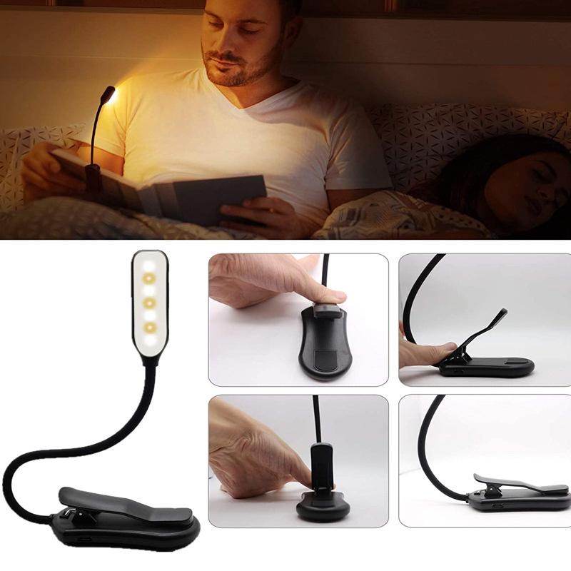 Rechargeable Book Mini 7 Led Level 3 Warm Cold White Flexible Clip-on Night On Reading