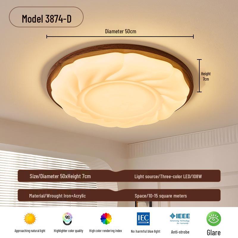 

Круглый потолочный светильник в китайском стиле - Ретро дизайн ваби-саби, Теплый, защищающий глаза для спален и детских комнат