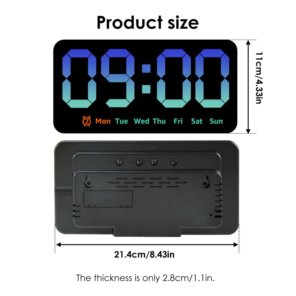 Digital Wall Clock 8.5 Inch Large Display LED Alarm Clock with Date Week Temperature Dual Alarm 3 Levels Brightness LED Clocks