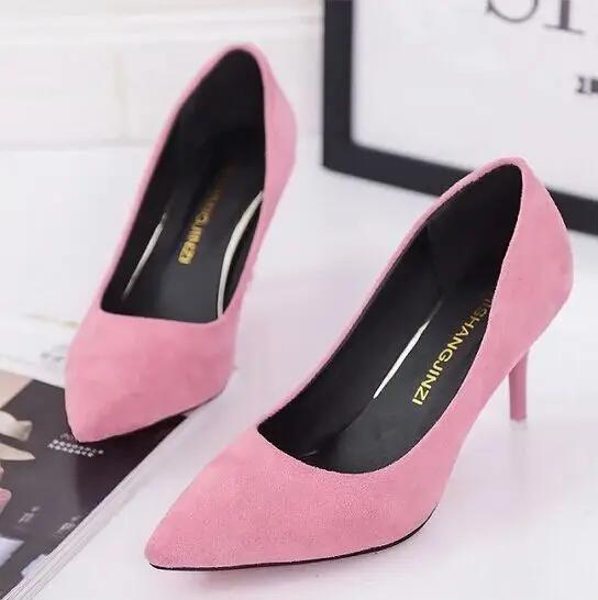 Big Size Women's Boat Shoes Faux Suede High Heels Pointed Toe Pumps Stilettos Basic Pump for Female White Black Red Pink Blue